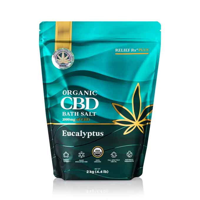 Organic CBD bath salt eucalyptus scent in a 2kg bag