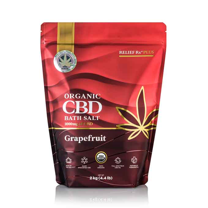 Organic CBD bath salt grapefruit scent in a 2kg bag