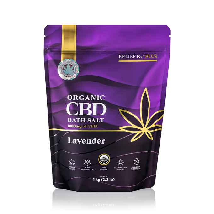 Organic CBD bath salt lavender scent in a 1kg bag