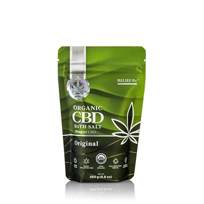 Organic CBD bath salt original scent in a 250g pouch