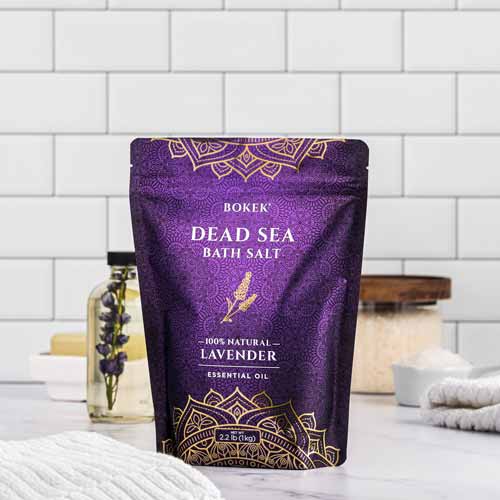 Organic Lavender scented bath salt in a 2.2 lb bag