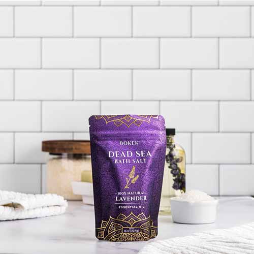 Organic Lavender scented bath salt in an 8 oz pouch