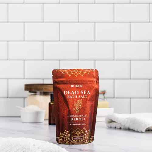 Organic Neroli scented bath salt in an 8 oz Pouch