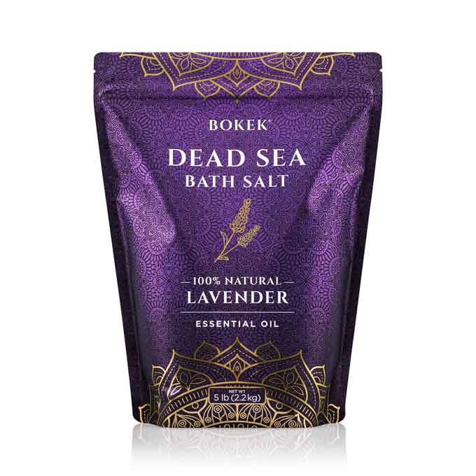 Organic lavender scented dead sea bath salt in a 5 lb bag