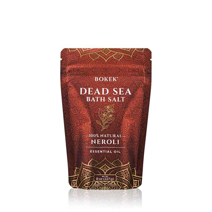 Organic neroli scented dead sea bath salt in an 8 oz pouch